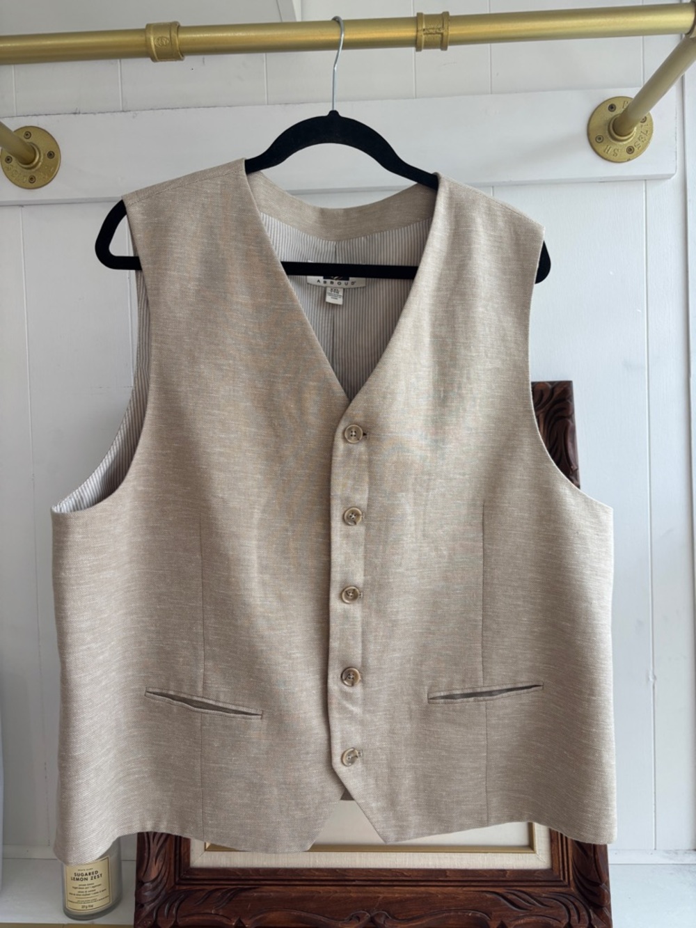 Joseph Abboud Men’s XXL Linen Cotton Blend Vest Tan Neutral Waistcoat